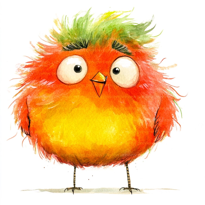 12 Whimsical Bird Clipart | Quirky Animal Watercolor Art | Unique Avian ...