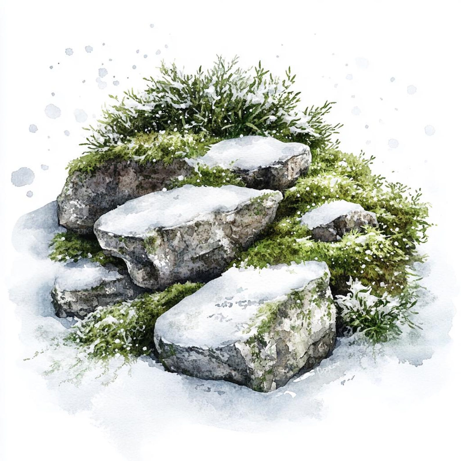 Rosted Rocks 15 Frosted Rocks Clipart Bundle | Watercolor Snowy Winter Stone ...