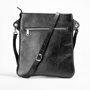Leather Crossbody Bag Black, Genuine Leather Shoulder Bag Handmade with Leather Adjustable Strap