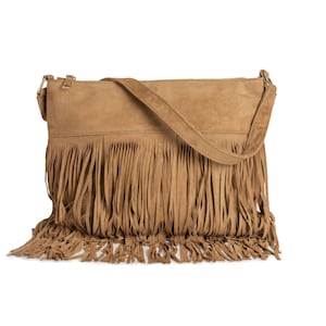 Fringe Suede Leather Shoulder Bag for Women with Adjustable Strap