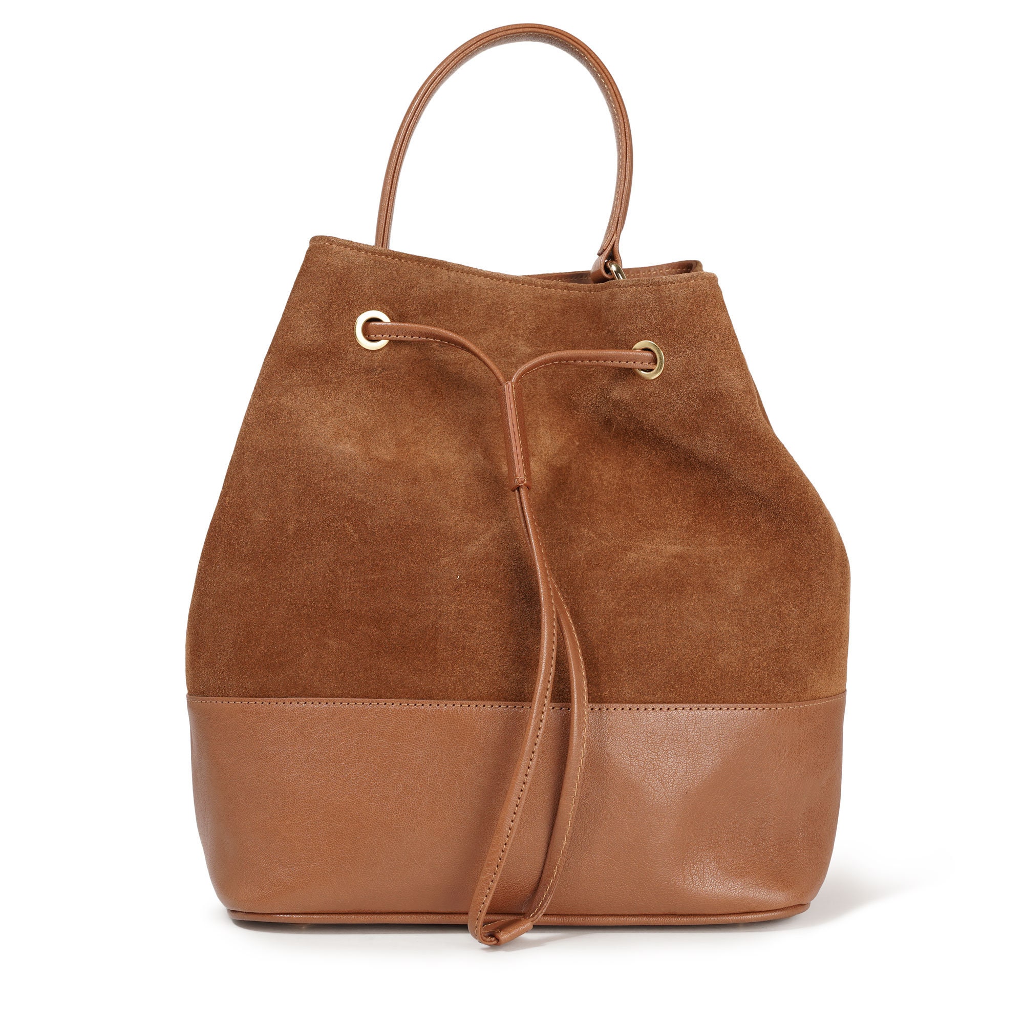 Suede and Leather Bucket Tote Bag