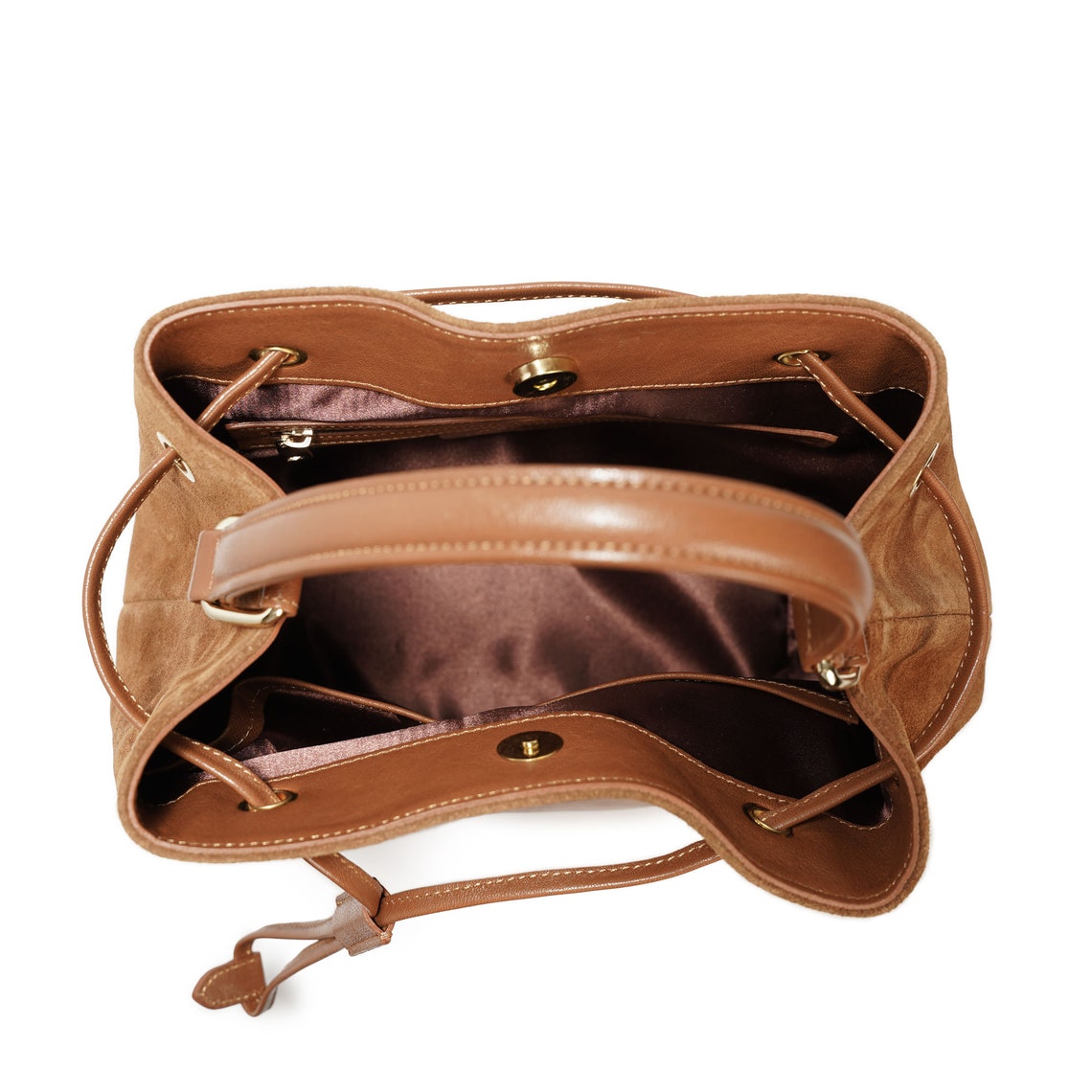 Suede & Cowhide Bucket Tote – Large Capacity Leather Shoulder Bag for Women