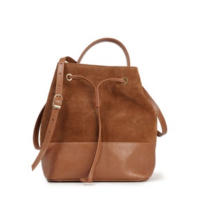 Genuine Suede Leather Bucket Bag for Women | Handcrafted Shoulder Purse with Adjustable Strap