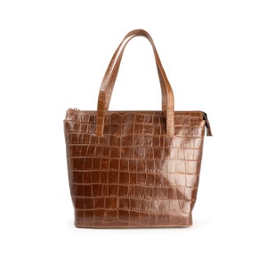 Genuine Leather Crossbody Tote for Women | Handmade Crocodile Embossed Shoulder Bag