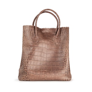 Women&#39;s Top Handle Tote Bag in Crocodile-Embossed Genuine Leather