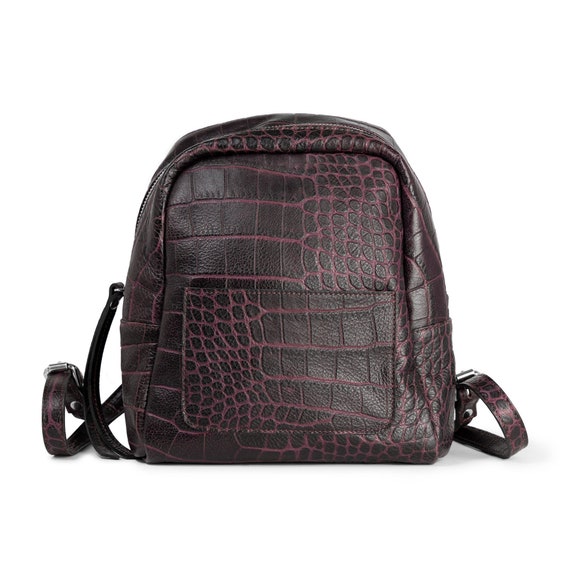 croc embossed leather backpack Print | Leather Backpack For Women side pockets SAINT LAURENT - Croc Embossed