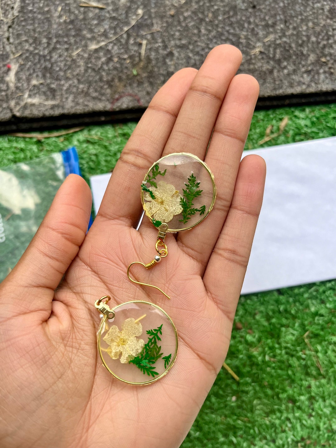 Homemade Dried Flower Earrings Real Resin Wildflower Earrings Boho