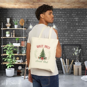 Spread the Cheer with Our 'Holly Jolly' Christmas Tote Bag - Perfect for Holiday Shopping and Carrying Festive Essentials with Extra Joy!