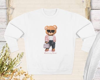 Ponte cómodo y motivado con nuestro diseño de sudadera &#39;Working Bear&#39;: ¡perfecto para quienes equilibran el trabajo y el juego con estilo y comodidad!