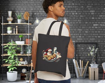 Santa Cookie Christmas Tote Bag - Festive Design Featuring Santa and a Delicious Cookie, Gift-Giving, and Seasonal Cheer!
