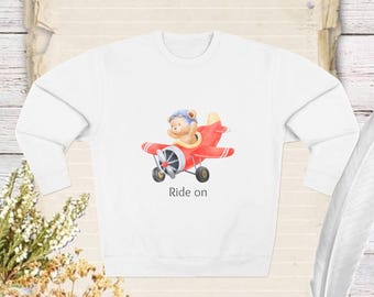 Keep the Adventure Rolling: Cozy Teddy Bear Sweatshirt Featuring &#39;Ride On&#39; - Fun and Playful Design for Those Who Love to Stay Active!
