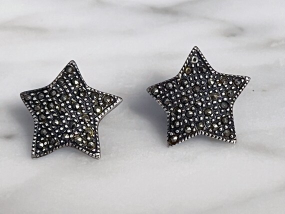 Marcasite sterling silver star post earrings - image 3