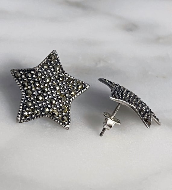 Marcasite sterling silver star post earrings - image 1