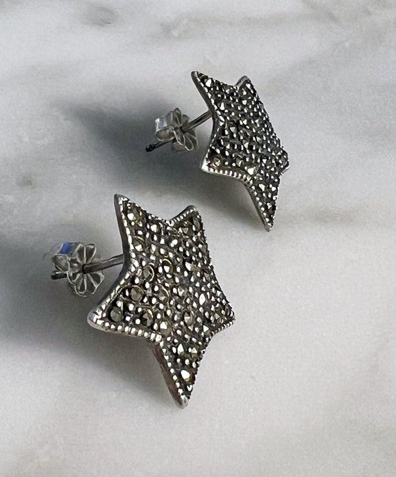 Marcasite sterling silver star post earrings - image 2