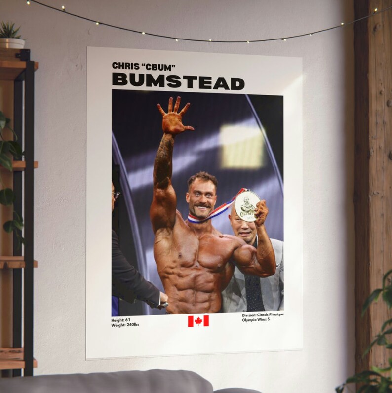 YOLANCH Poster per bodybuilder, Chris Bumstead Poster con motivazione per il bodybuilder, poster su tela, decorazione da parete per soggiorno, camera da letto, stile 40 x 60 cm