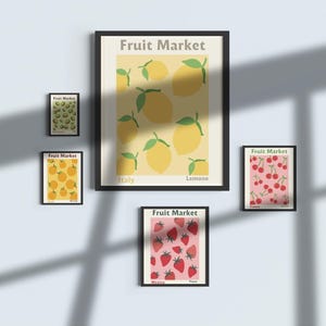 Fruit Prints-Digital download-Fruit Gallery Wall-Set of 5 Prints-Botanical Fruit Art-Fruit Poster Set-Aesthetic Fruit-Kitchen Fruit Wallart
