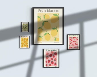 Botanical Fruit Art Prints, Kitchen Gallery Wall Set (Digital Download)