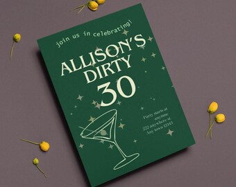 Dirty 30th Birthday Invitation, Martini Theme (Digital Download)