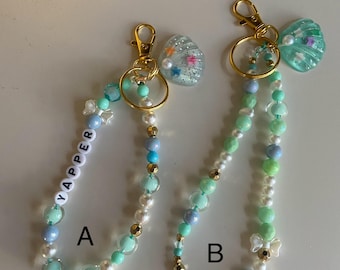 Porte-clés en perles de l'an 2000 landyard des années 90 - turquoise porte-clés