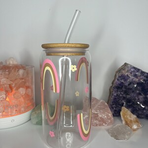 flower rainbow | aunt cup | glass | coffee cup | rainbow | girly cup | 16 oz cup | aesthetic glass | cup | flower girly | flower