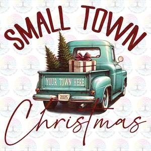 Archivo PNG personalizado de Navidad vintage en un pueblo pequeño, Tu pueblo, Chica de pueblo PNG, Gráfico navideño de camioneta antigua, Navidad con camioneta vintage