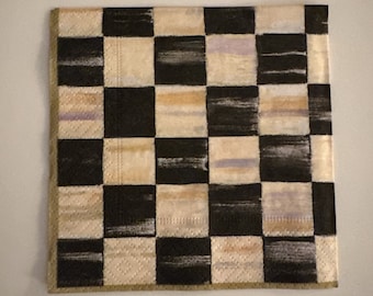 MacKenzie-Childs 2 Paper Beverage/Cocktail Napkins for Decoupage/Mixed Media - Courtly Check Gold