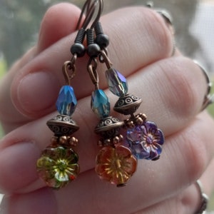 Czech Glass Flower Dangle Earrings