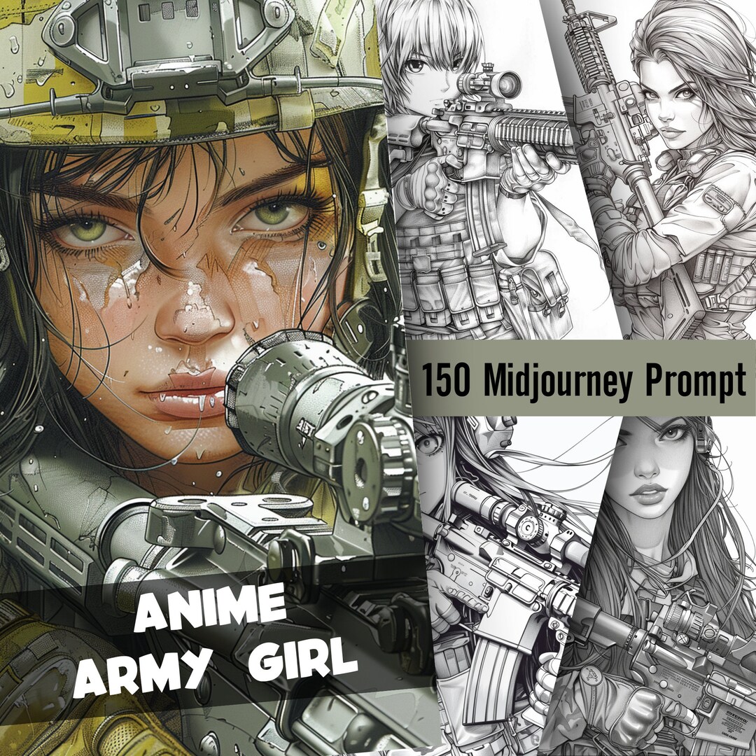 Anime Army Girl Coloring Page Midjourney Prompt Guide, AI Art Prompt