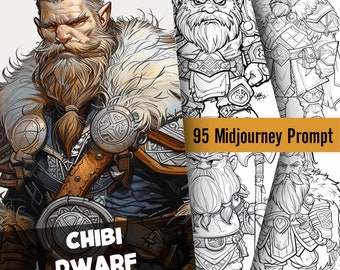 Chibi Dwarf Coloring Page Midjourney Prompt Guide, AI Art Generator Grayscale Manga Activity Book & Amazon KDP Prompt, Midjourney V6