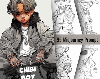 Chibi Boy Coloring Page Midjourney Prompt Guide, AI Art Generator Grayscale Manga Activity Book & Amazon KDP Prompt, Midjourney V6