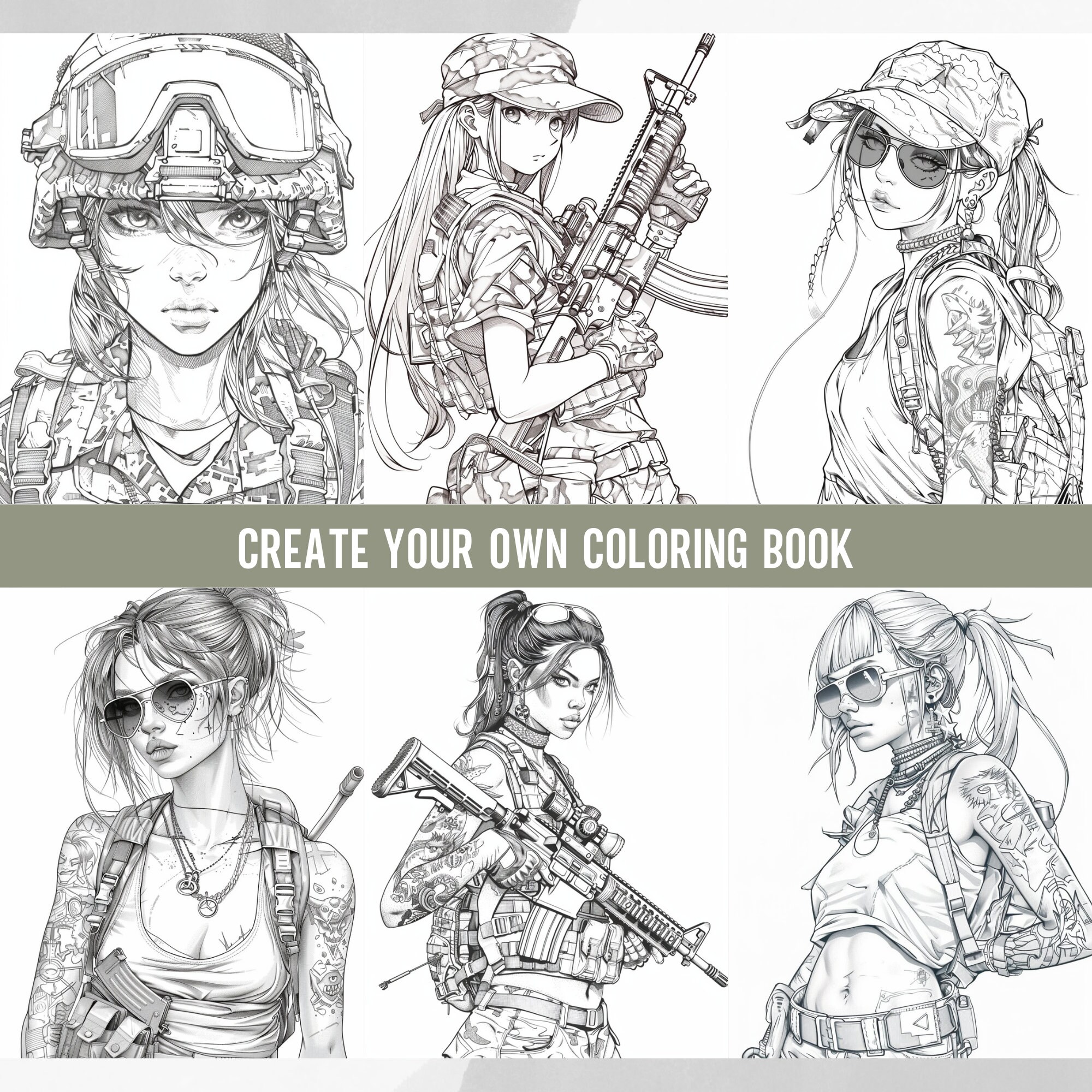 Anime Army Girl Coloring Page Midjourney Prompt Guide, AI Art Prompt