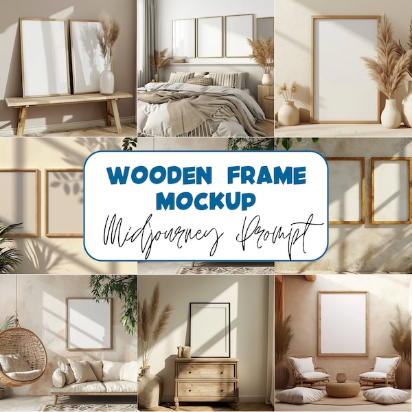 Midjourney Prompt for Wooden Frame Mockup Bundle, Canvas Mockup AI Prompt, Poster Set & Wall Art Mockup Prompts, Mockup Generator