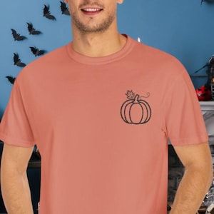 Pumpkin Comfort Colors Embroidered Tee - Embroidered Pumpkin Outline Shirt - Simple Fall Pumpkin Crewneck Shirt - Minimal Fall Long Sleeve