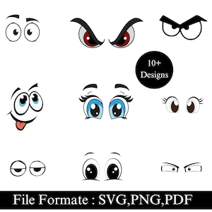 Cartoon Eyes SVG Bundle | PNG & Emoji SVG | Comic Eyes Cut Files for Cricut | Silhouette | Cartoon Eyes Clipart