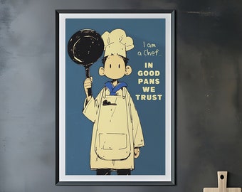 Cartoon Chef Kitchen Wall Decor, Humorous Culinary Art Print, Funny Wall Art Poster for Kitchen, Whimsical Cooking Art Print, Chef Artwork