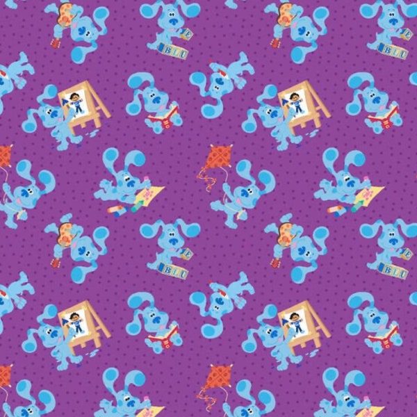 Blues Clues Pose Toss  Purple 100% Cotton Fabric Licensed Quilting Sewing Clothing