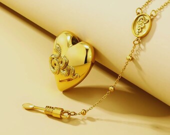 LDR Collar Porta Perfume - Collar de Corazón de Oro/Plata, Collar de Acero Inoxidable de 18 Quilates, Collar con Colgante de Corazón de Serpiente, Gargantilla de Cadena para Mujer