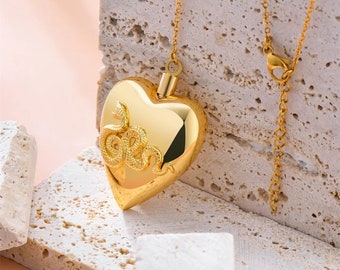 Lana Del Ray Heart Style Necklace  - Gold/Silver Rosary Emerald Heart Necklace, LDR Necklace Perfume Holder, Snake Heart Pendant Necklace