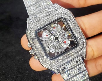 Skeleton Iced Out Watch - Hip Hop Watches, Luxury Watch, Gift For Him, Iced Out Watches, Bling Bling Watch, Gift For Husband, Gifts, Gift