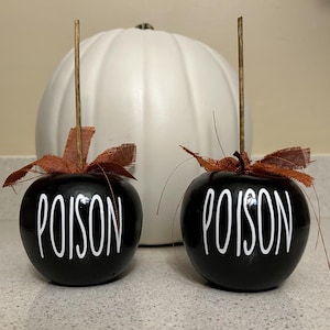 Faux Poison Black Apple, Black Poison Apple, Halloween Poison Apple, Goth Halloween Decor, Halloween Kitchen Decor, Halloween Tiered Tray