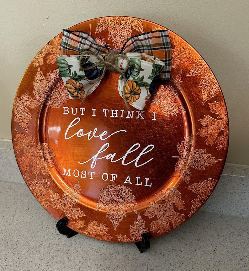 Fall Decor Charger Plate With Pumpkin Bow, Orange Fall Plate Decor ...