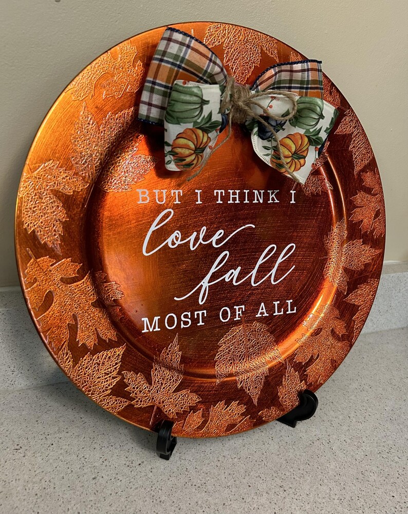 Fall Decor Charger Plate With Pumpkin Bow, Orange Fall Plate Decor ...