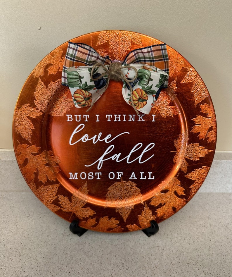 Fall Decor Charger Plate With Pumpkin Bow, Orange Fall Plate Decor ...