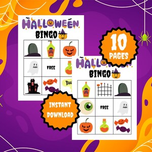 Halloween Bingo Game, 10 Printable Cards (PDF Download)