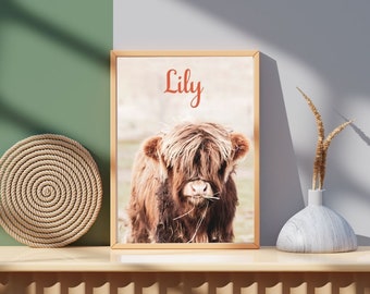 Personalised Named Animal Art Print - Highland Cow Nessa