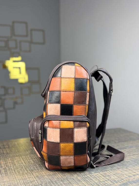 Handmade Patchwork Leather Backpack | Boho Travel Rucksack  display picture 2
