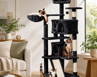 145cm Multi-Level Cat Tree Tower with Condos, Hammock and Scratching Posts