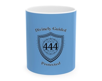 444 Divine Guidance Shield Mug | Ceramic Spiritual Numerology Coffee Cup