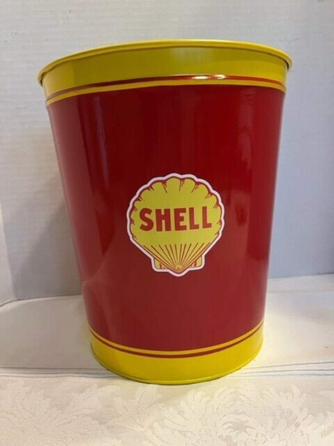 SHELL Vintage Waste Basket Trash CAN Gas Station Gasoline Coal Oil
