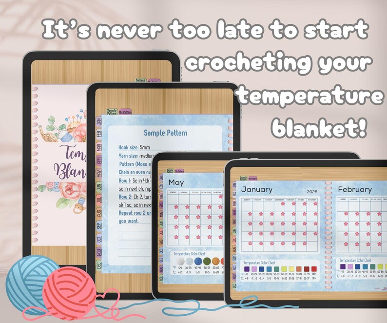 Digital Temperature Blanket Crochet Tracker, 2026 Calendar - Craft Your Year with Colorful Temperature Colors image 1